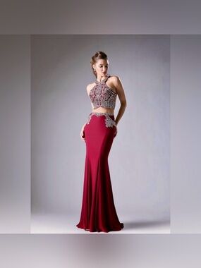 Rachel Allan Burgundy Prom Dress with Silver Embellished Top *New-altered*